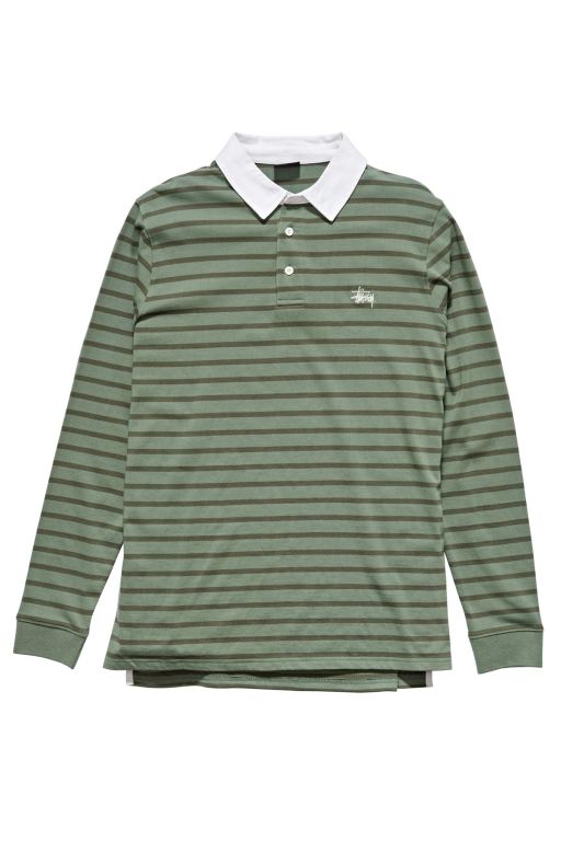 Stussy Mens Plain Stripe LS Rugby Long Sleeve T Shirt Green - FLAKH0562